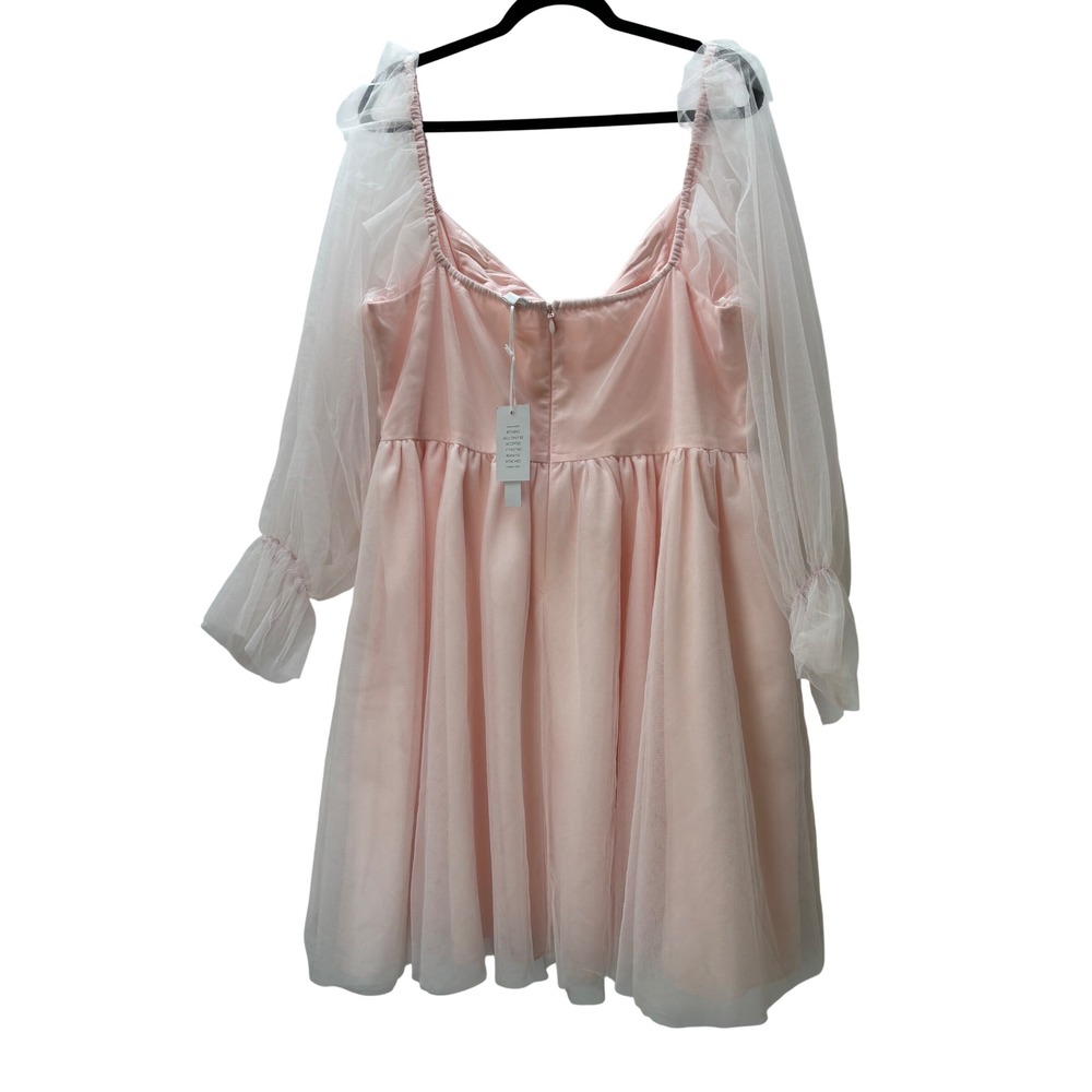 Eloquii Pink Tulle Ruched Sweetheart Puff Sleeve Mini Dress Size 20 NWT - Picture 3 of 4